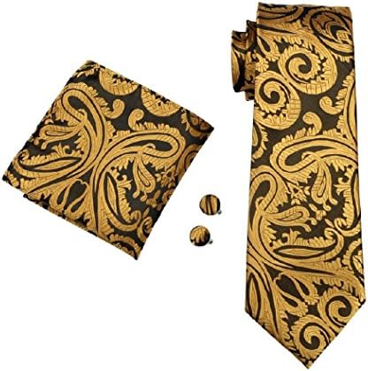 NEW!!Classic Gold Brown Striped 100% Jacquard Woven Silk Men's Tie set Necktie