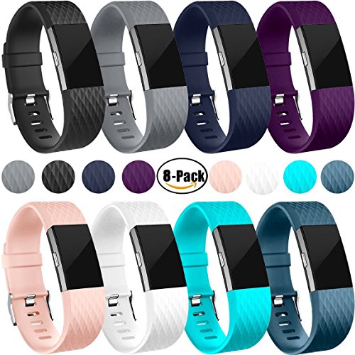 Maledan Bands for Fitbit Charge 2, 8 Pack, Large