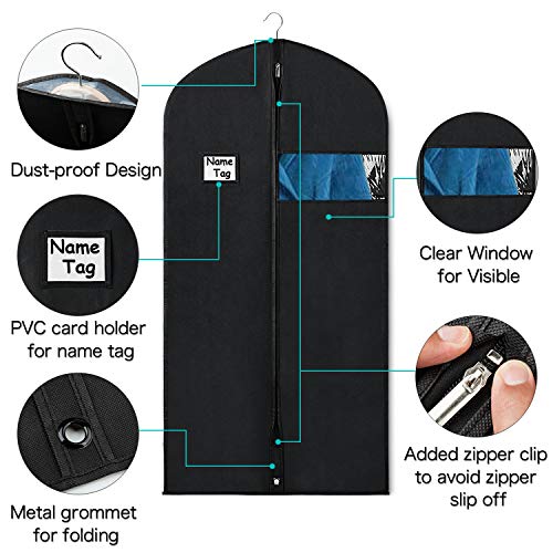 Syeeiex Suit Storage Garment Bags - Travel 50-inch Coat Protector Bag with Clear Window and ID Card Holder for Suit, Long Jacket, Dresses, Set of 4