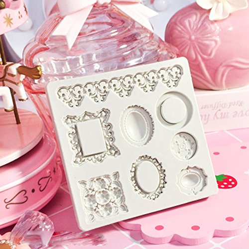 Photo Frame Lace Vintage Pattern Sugarcraft Silicone Fondant Mould for Cake Decorating Cupcake Topper, Sculpting Silicone Sugar Resin Craft DIY Moulds Gum Paste Cake Decorating Fondant Molds