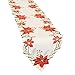Grelucgo Christmas Holiday Embroidered Poinsettia Table Runner 15” X 70”