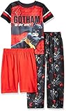 LEGO Batman Big Boys' 3-Pc Pajama Set Sleeve, Long Pant, and Short, Black/Red, 8
