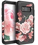 RabeMall Samsung Galaxy S8 Plus Case Unique Pretty Flowers for Girls/Women Anti-Fingerprint Three Layer High Impact Resistant Hybrid Shockproof Protective Cover,Floral Black
