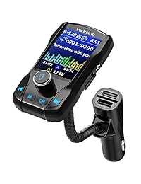 VicTsing (versión actualizada)   Transmisor FM Bluetooth de pantalla de 1,8" para coche, adaptador de transmisor de radio inalámbrico con modo EQ, apagado, 3 puertos USB, 4 reproductores de música, llamadas manos libres, entrada AUX