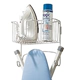 mDesign Ironing Board Holder with Storage Basket for Clothing Iron - Wall Mount, Chrome (Kitchen)
