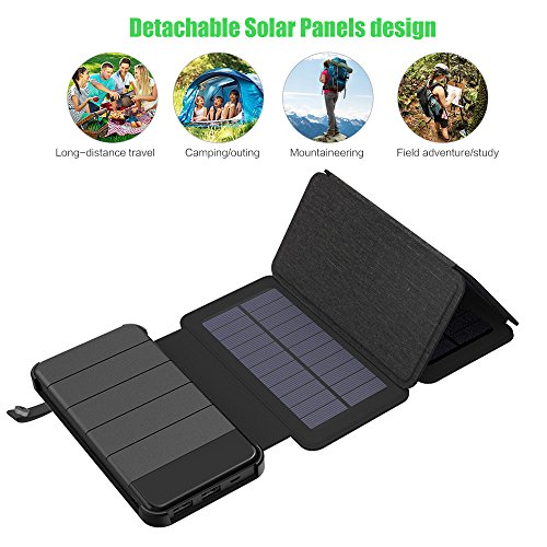 Solar Charger, X-DRAGON 10000mAh Detachable Solar Power Bank with 4 Solar Panels Dual USB Port Waterproof Foldable Portable Battery Pack with LED light for iPhone, ipad, Samsung, Outdoor Camping