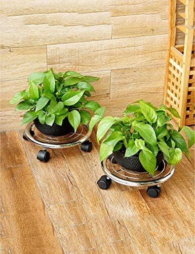Huhgue Exquisite Pot Rack Iron Flower Rack Flower Pot Flower Rack Circular Tray Base with A Pulley Can Be Moved 2 Pieces Assembly Flower Pot Shelf
