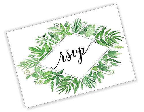 50 Greenery RSVP Postcards, Watercolor Floral RSVP Cards, Response Card, Blank RSVP Reply, RSVP for Wedding, Rehearsal Dinner, Baby Shower, Bridal, Birthday, Engagement, Bachelorette Party (50-pack)