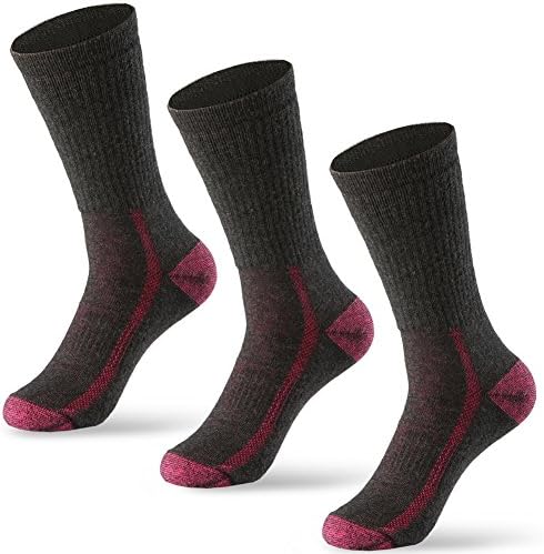 3 Pairs Women's Hiking &amp; Trekking Socks, Thick Merino Wool Socks Perfect Warm for Cool Weather (3 Pairs Black-Rose, Fits Shoe Size: 5-10.5)