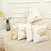 FASHIONDAVID 18 * 18 Inch Gold Queen Crown Home Bronzing Flannel Throw Pillow Cover Golden King Queen Crown Geometric Line Pattern Cushion Covers Sofa Home Decor