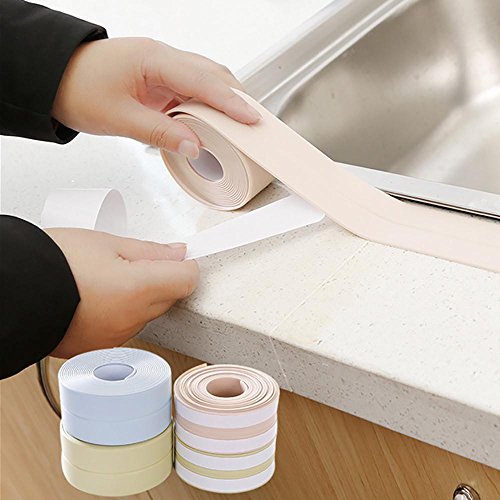 FTXJ Self Adhesive Waterproof Tape Sink Tub Wall Caulk Strip Kitchen Bathroom Toilet Sealant Trim (White&Blue)