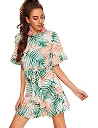 Milumia vestido corto a rayas con volantes y dobladillo con mangas volantes para mujer