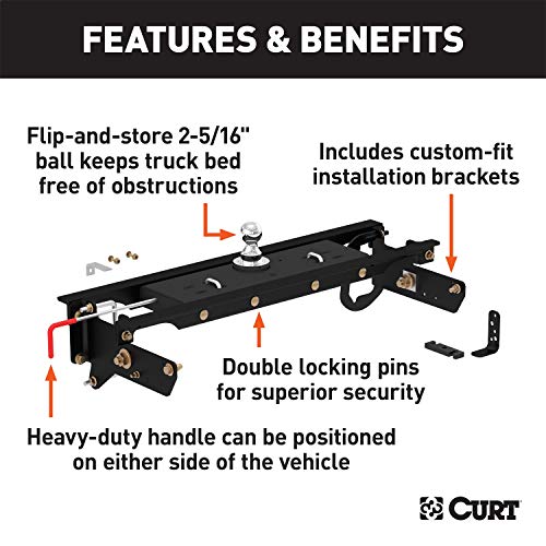 CURT 60720 Double Lock Gooseneck Hitch with Flip-and-Store Ball, 30,000 lbs., 2-5/16-Inch Ball, Fits Select Ford F-250, F-350 Super Duty, F-450 Super Duty