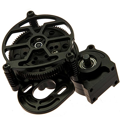 Que-T Aluminum Alloy Center Transmission Case /Gearbox with Helical Gear for 1/10 Axial SCX10 RC Crawler Car (Black)