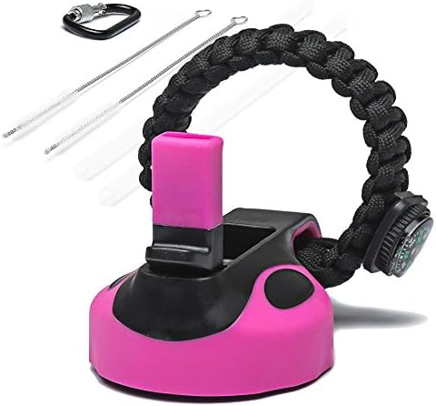 MORLA Straw Lid/Cap for Hydro Flask Wide Mouth Sports Water Bottle with Paracord Handle.(Pink/Black)