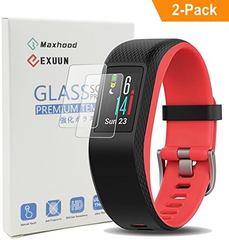 Exuun (2-pack) Garmin vívosport Screen Protector, 9H Tempered Glass 2.5D Round Edge Anti-Fingerprint Screen Protector for Garmin vívosport