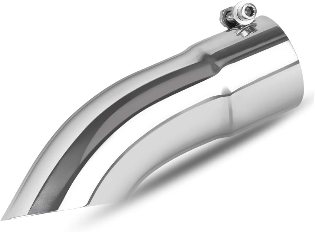 AUTOSAVER88 2.5 Inch Inlet Turn Down Exhaust Tip, 2 1/2 Inch Inside Diameter Inlet, 9 Inlet Long Stainless Steel Turndown Exhaust Pipe Tip, Bolt/Clamp On Design.