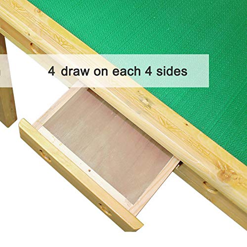 35" Mahjong Game Portable Folding Reversible Wooden Square Large Table + A Complete Set 144 Numbered X-Large Tile Mahjong for Poker/Dominoes / Card/Paigow / Mahjong Game Table with Coin Holders