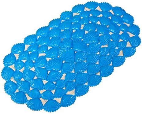 Fangkun Non-Slip Bathtub Mats,Cartoon Sea Shell Oval Shower Bath mat Anti-Bacterial Tub Kitchen Balcony Washable 15 W x 27 L Inches (Blue)