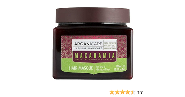 Arganicare Hydrating Hair Masque For Dry And Damaged Hair With Organic Argan Oil And Macadamia Oil (16.9 Fluid Ounce) (7290104367281)