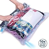 10 Large Space Saving Rolling Compression Bags for Travel and Storage - No Vacuum Pump Needed. Roll Up Space Saver Bag Set for Clothes and Blankets. Best For Flights, Packing Cubes & Drawer Organizers