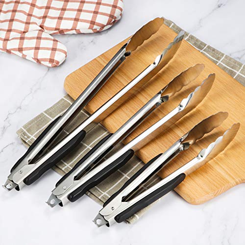 Maitys Set of 6 Cooking Tongs 9, 12, 14 Inch Stainless Steel Locking Kitchen Tongs Heavy Duty Kitchen BBQ Tongs Set for Cooking, Grilling and Barbecue