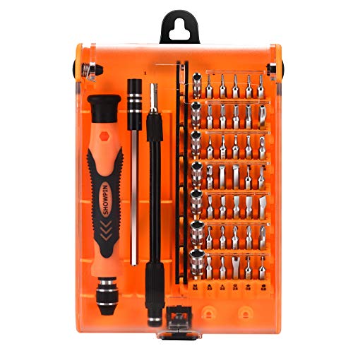 SHOWPIN 45 in 1 Mini Screwdriver Set, Torx Set Include T8 and T9, Professional Repair Tool Kit with Extension Bar, Flexible Bar, Phillips Bit and Hex Bit, Suitable for Iphone, Table, Laptop, PC Repair