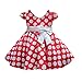 DreamHigh Girls Toddlers Polka Dot Skirt Cap Sleeves Flowers Girl Vintage Bow Dress with Headband Red 3T