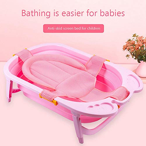 Baby Bathtub Seat for Sit-up Bathing,Newborn Bath Cushion Seat Support Net Bathing Mat,Anti-Slip Soft Comfort Mesh Shower Lounger Basin Pad W/Sling & Pillow (Cross Pink)