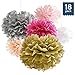 18 Tissue Paper Flowers Pom Poms for Party Decorations, Birthday Party Supplies Pink & Gold, 1st Baby Girl Nursery Decoration, Kids Crafts, Bachelorette Bridal Shower & Wedding Banner Decor