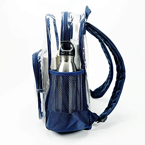 Heavy Duty Clear Bookbag Durable Plastic Transparent Clear Backpack Military Nylon Bottom (Medium, Blue)