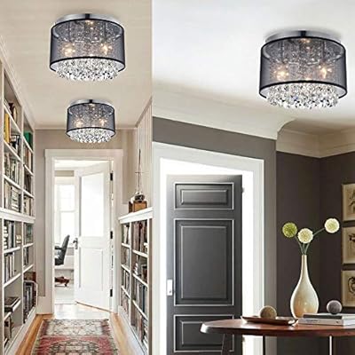 Black Mini Chandeliers Drum Gauze Crystal Modern Ceiling Light Fixture 3-Light for Bedroom Foyer 51n%2Bq9MZtQL