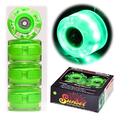 Sunset skateboards long board wheel with abec-9 bearing (4-pack),…