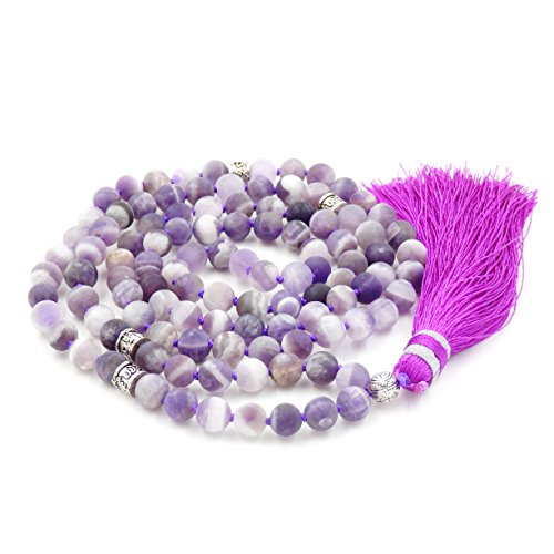 Matte Gemstone Mala Prayer Beads Necklace, tassel necklace, Handmade necklace (Matte Amethyst)