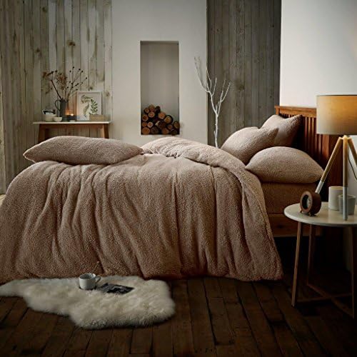 Artistic Fashionista Luxurious Quality & Extremely Soft and Fluffy TEDDY FLEECE Duvet/Quilt Cover Set With Matching Pillowcases Bedding (Mink, Double Duvet Cover Set)