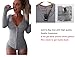 Moxeay V-Neck One Piece Bodysuit Long Sleeve Bodycon Rompers Large Gray