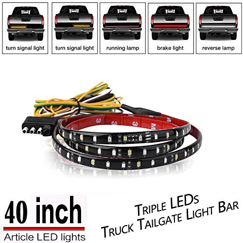 Ricoy 40inch Triple-Row with Amber Sequential Turn Signal LED Truck Tailgate Light Bar Strip, Super Bright LED- Red/White Reverse Stop Turn Signal Running for Pickups, SUV, RV, Trailer
