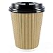 OzBSP 12 oz Paper Coffee Cups with Lids - 100 Pack BROWN. Insulated & Sturdy, Leak Proof, Ripple Wall No Sleeves Needed, Disposable Coffee Cups with Lids for Hot Drinks. To Go Cups