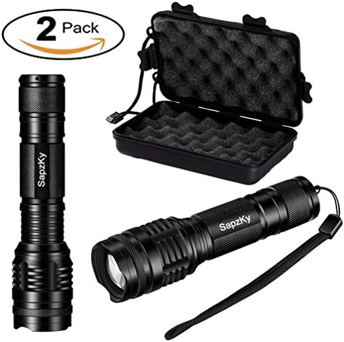 Sapzky Tactical Flashlight, LED Flashlights [2 Pack] - High Lumens, Zoomable, 5 Modes, Water Resistant, Handheld Light - Best for Camping, Emergency, Outdoor (Black)