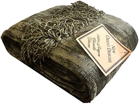 CozyLinen New Orient Designs, 100% Rayon Chenille Tassel Throw Blanket, 50" L x 60" H, Dill