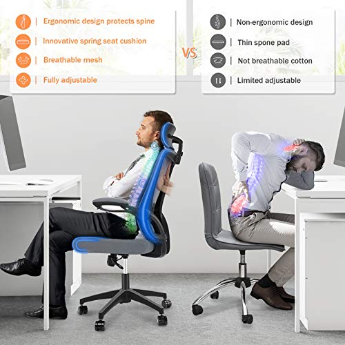 ENGBER Office Chair Ergonomic Desk Chairs Lumbar Support, Mesh Computer Chair with Flit-up Arms - Image 2