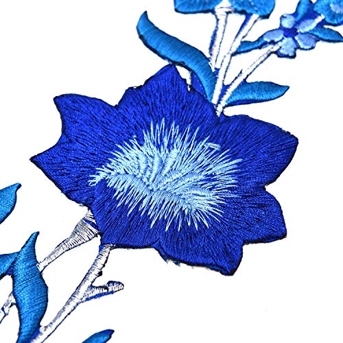 Monrocco 4 Pcs Flowers Embroidered Patch Sticker for Clothing Jacket Jeans Lace Applique DIY Clothes Decorations Fabric Patches (Blue)