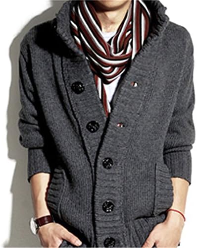 Also Easy outdoors polo collar slim fit mens sweaterss big button design cashmere warm casual cardigan /KS5 Dark gray L