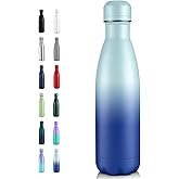 Volhoply 17oz Insulated Stainless Steel Water Bottle, Double Wall Vacuum Flask, Keeps Cold 24h & Hot 12h, Available in Packs of 1, 4, or 8（Green Blue,1 Pack）
