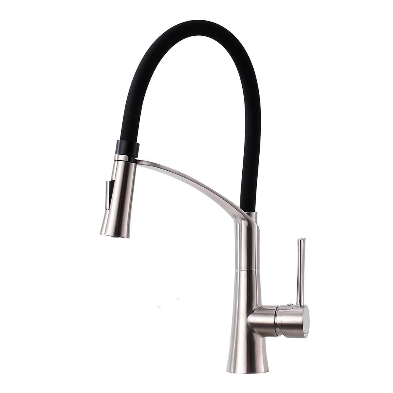 CREA Kitchen Mixer Tap with Pull Down Dual Function Sprayer, Single Lever 360° Swivel Kitchen Sink Taps with Black Flexible Silicone Hose, Stainless Steel Brushed, UK Standard