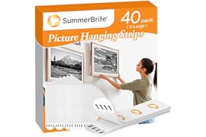 Summerbrite Picture Hanging Strips,Heavy Duty Picture Hanger Kit, Removable Damage Free,Picture Hanging Hooks,White X Large (40Pack)