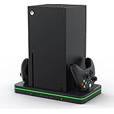 Charging Stand with Cooling Fan, CODOGOY Vertical Stand Compatible with Xbox Series X/S Console and Controller, Vertical Dual Controller Charger Station Dock Accessories with 3 USB Ports, black
