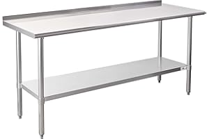 Profeeshaw Stainless Steel Prep Table NSF Commercial Work Table with Backsplash and Undershelf for Kitchen Restaurant 24×72 Inch
