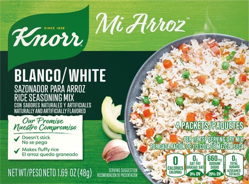 KNORR MI ARROZ RICE SEASONING MIX ADD AUTHENTIC FLAVOR TO ANY DISH WHITE DELICIOUS HOMEMADE FLAVOR IN OUR SEASONINGS 1.69 OZ, 4 COUNT