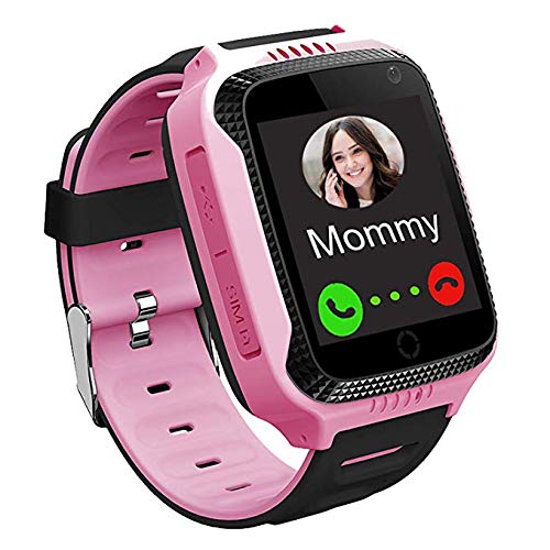 PTHTECHUS GPS Smartwatch pour Enfants étanche Téléphon - Kids Smart Watch Tracker Chat Vocal Lampe de Poche, Bracelet pour Enfant SOS Alarme Anti-Perte Cadeau de fête des Enfants Fille garçon, Rose